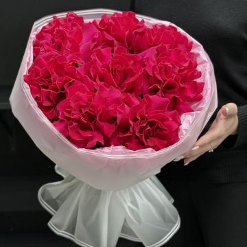 Букет из 9 малиновых французских роз Пинк Флойд 60 см (Эквадор)